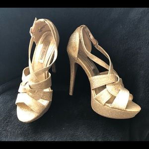 Steve Madden gold strapped shoes